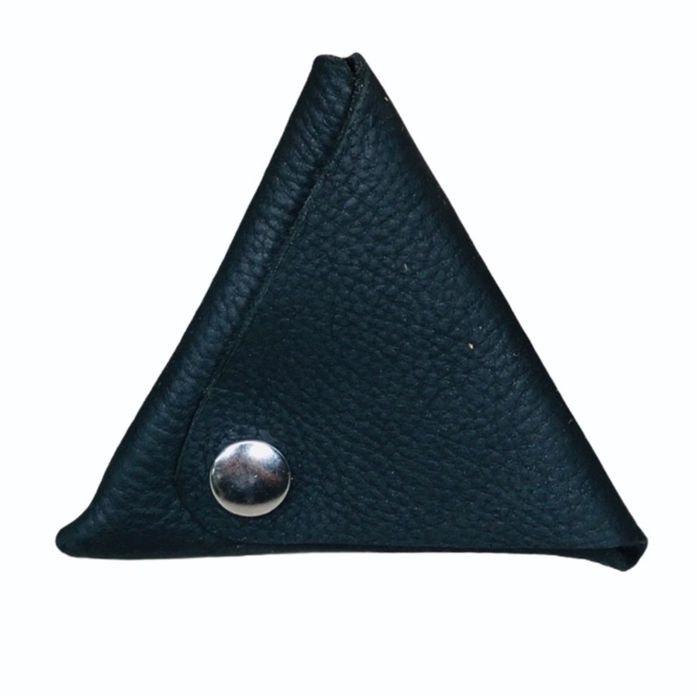 coin pouch triangle pebbled black oil tanned leather-water and scratch resistant